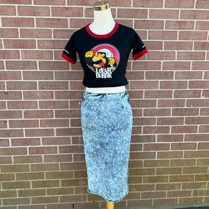 Women's Black Acid Wash Denim midi Skirt Size Small (4)